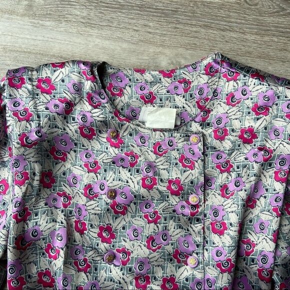 Vintage 80s Florentine Floral Print Peplum  Hem Blouse - Picture 5 of 16